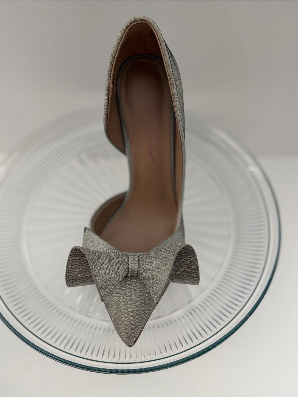 Betsey Johnson Silver Glitter Pointed-Toe D'Orsay Bow Pumps - Picture 4 of 12